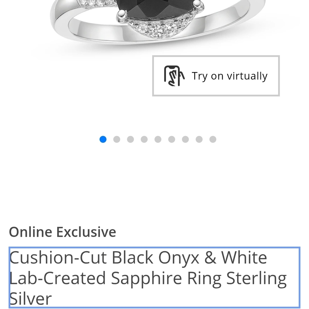 Cushion-Cut Black Onyx & White Lab-Created Sapphire Ring in Sterling Silver